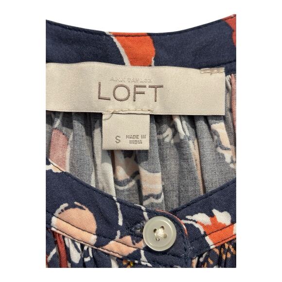 Ann Taylor LOFT Dress Womens Small Blue Artsy‎ Sundress Button Up Ruffled Bottom - Picture 5 of 10